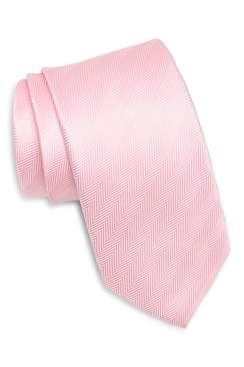 Herringbone Silk Tie, Main, color, PINK