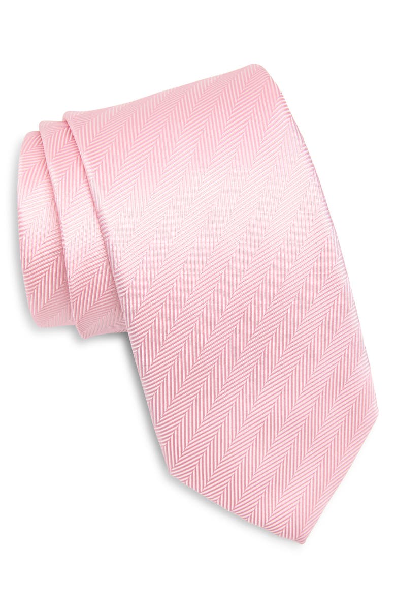 David Donahue Herringbone Silk Tie, Main, color, Pink