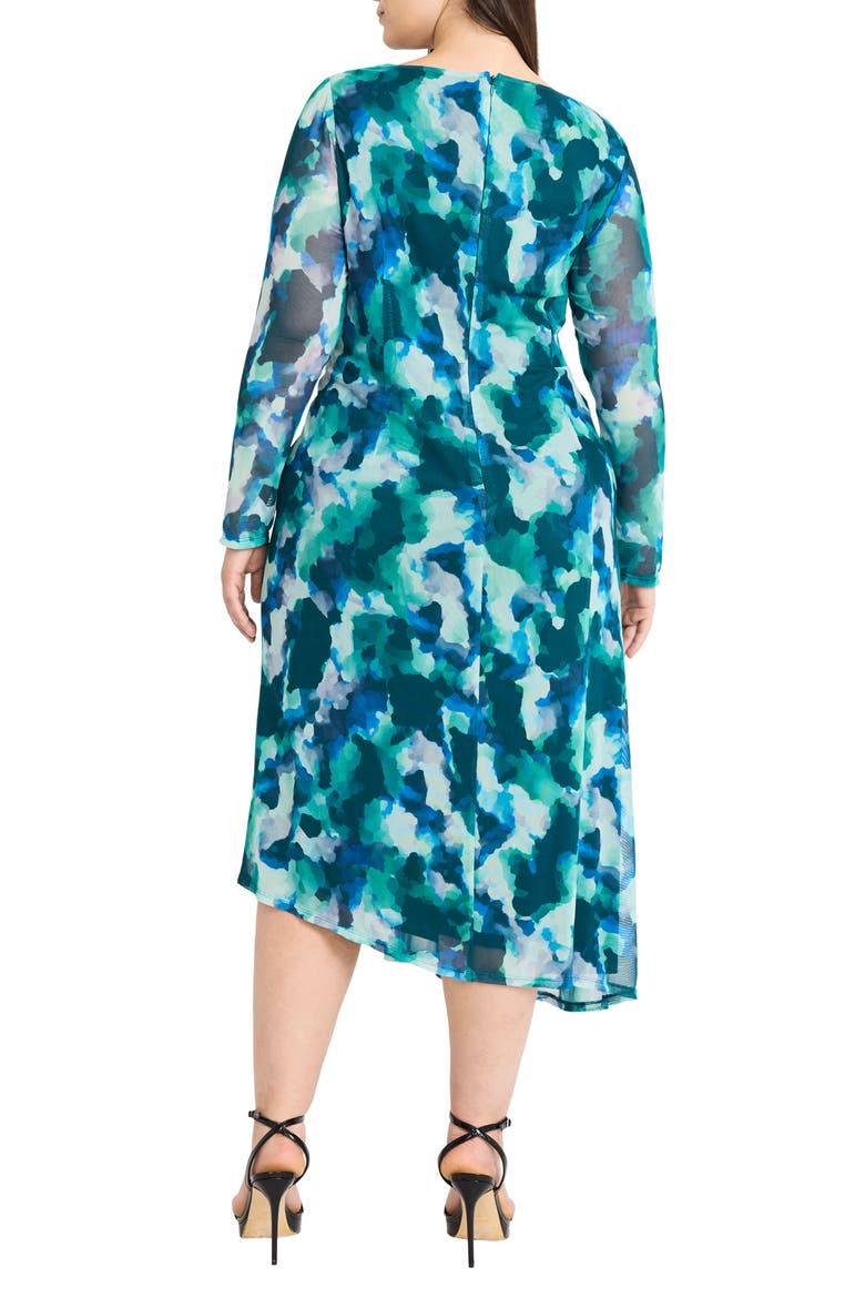Abstract Print Long Sleeve Asymmetric Knit Dress, Alternate, color, MINT/TEAL