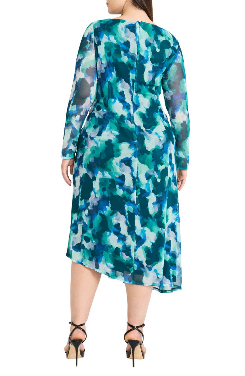 Maggy London Abstract Print Long Sleeve Asymmetric Knit Dress, Alternate, color, Mint/Teal