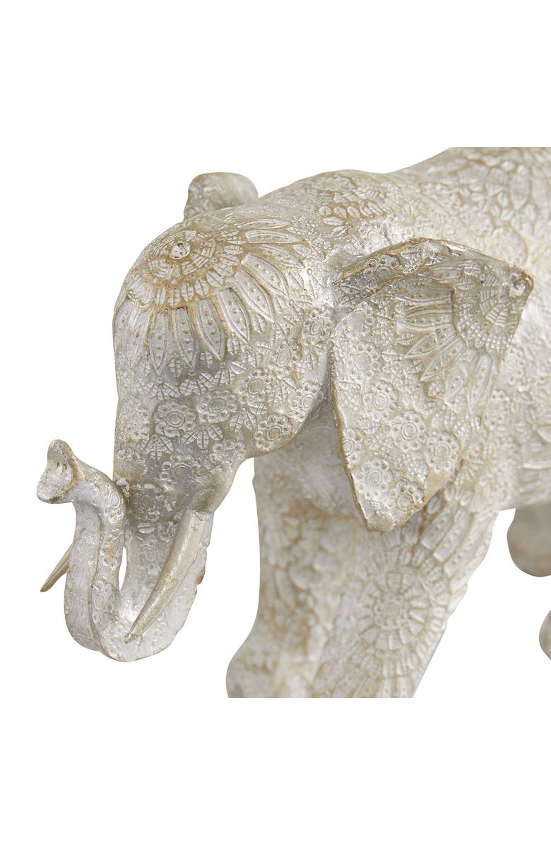 GINGER BIRCH STUDIO White Polystone Eclectic Elephant Sculpture, Alternate, color, White
