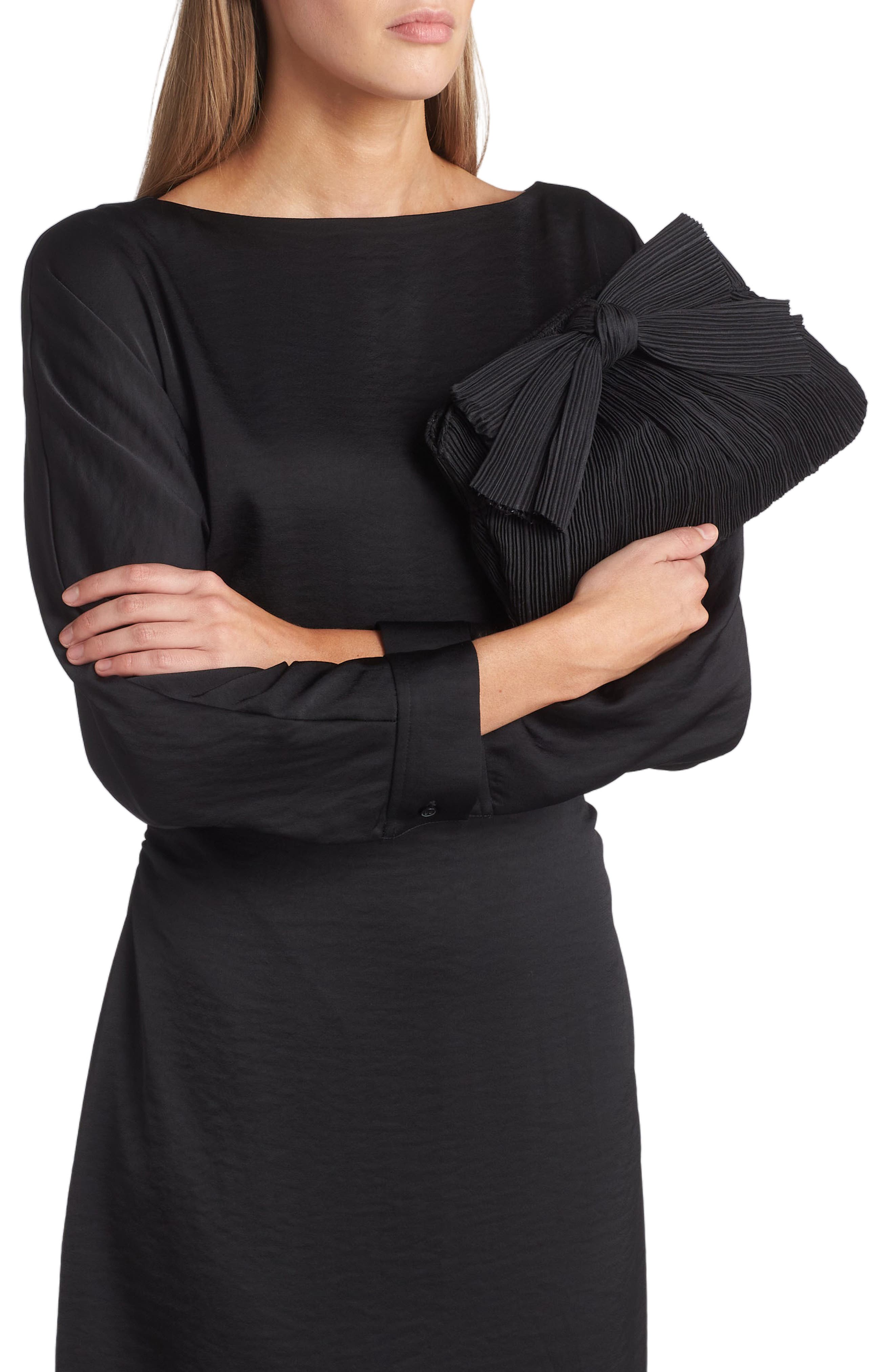 Loeffler Randall Rayne Plissé Clutch, Alternate, color, Black