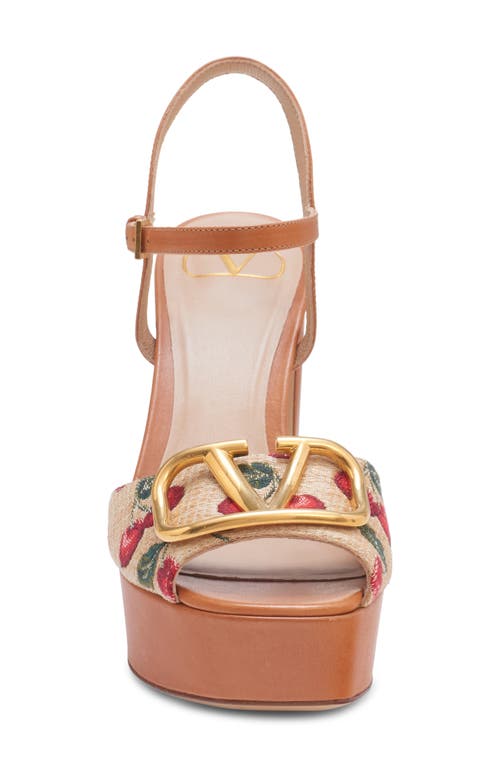 Valentino Cherry-embroidered Raffia Platform Sandals In Brown