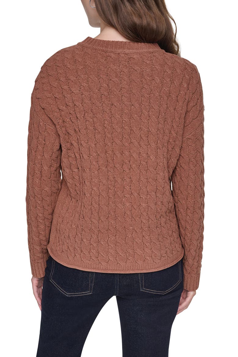 Cable Knit Crewneck Sweater, Alternate, color, CARAMEL