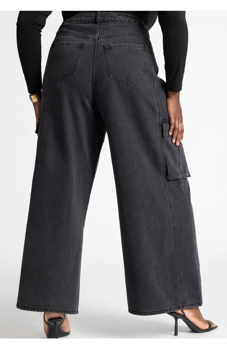 ELOQUII Wide Leg Cargo Jean, Alternate, color, Washed Black