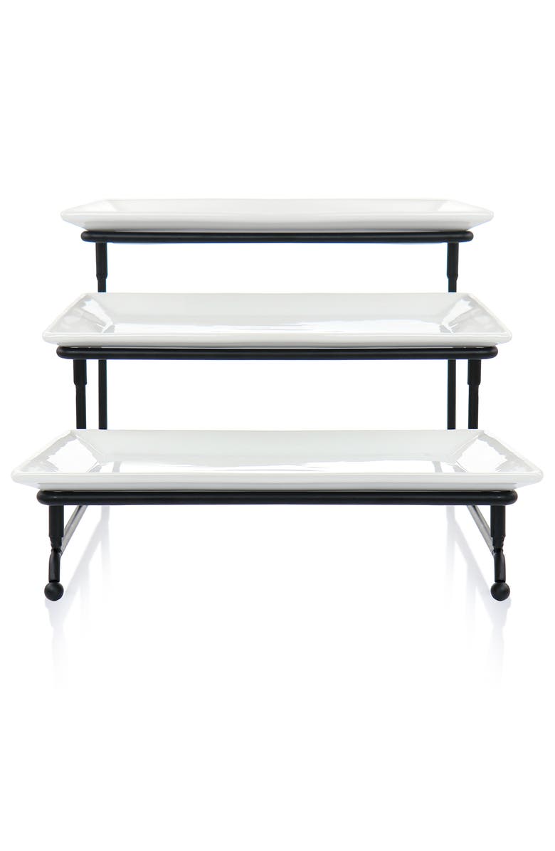 Elama 3 Tier Rectangular Plate Porcelain Serveware Set, Alternate, color, White