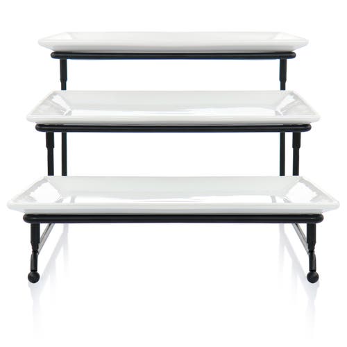 Elama 3-tier Rectangular Plate Porcelain Serveware Set In White