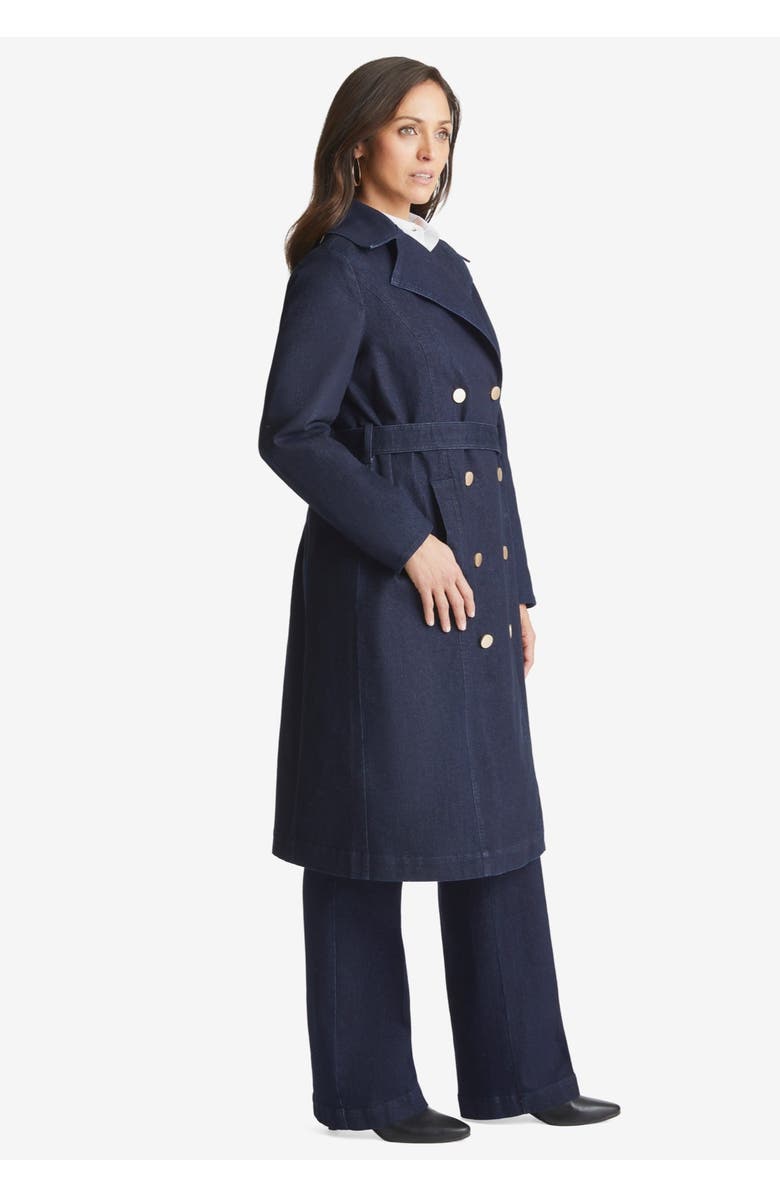 Jessica London Refined Denim Trench Coat, Alternate, color, Indigo