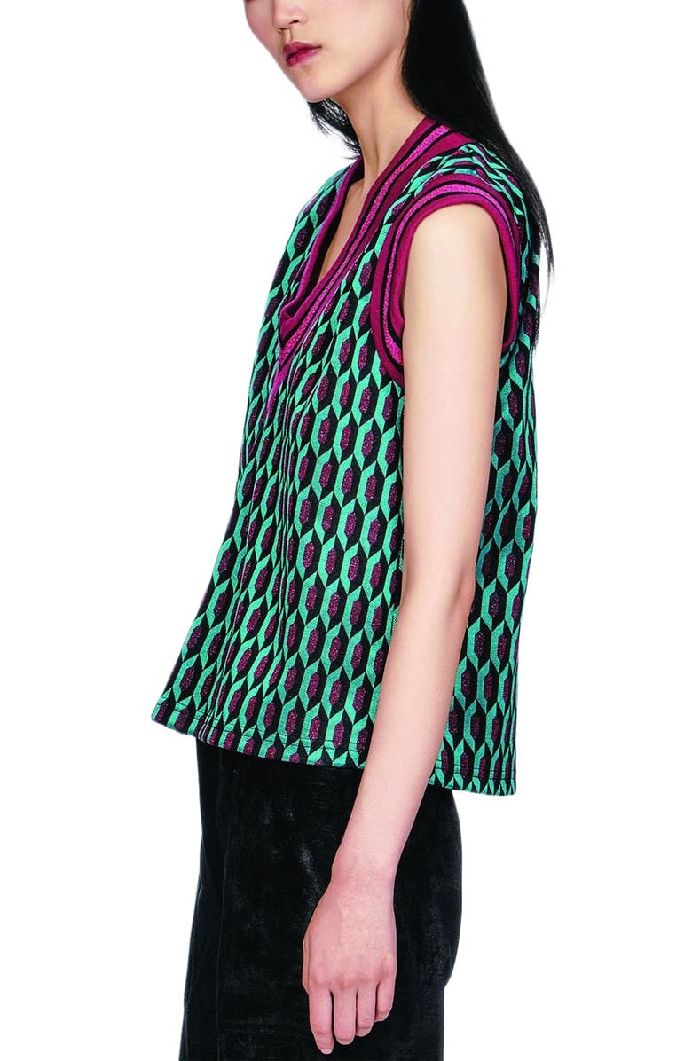 Anna Sui Glitter Geo Jacquard Pullover Vest, Alternate, color, Teal Multi