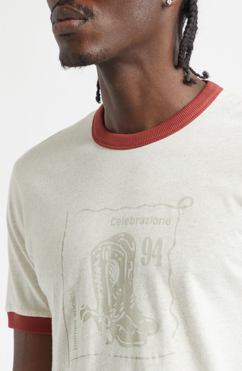 PALMES Celebrazione Cotton & Linen Ringer T-Shirt, Alternate, color, Broken White