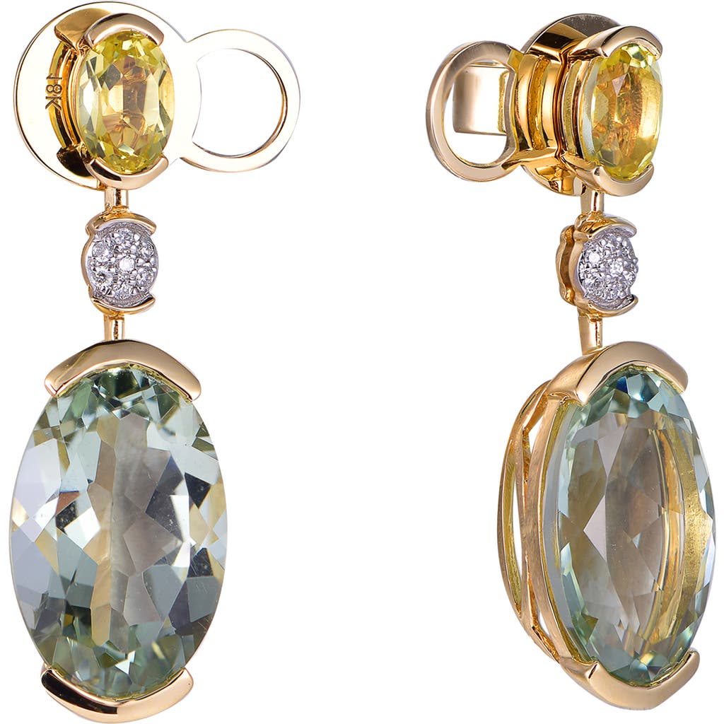 Kahn High Jewelry Green Amethyst & Lemon Quartz Earrings With Diamonds In Green & Lemon