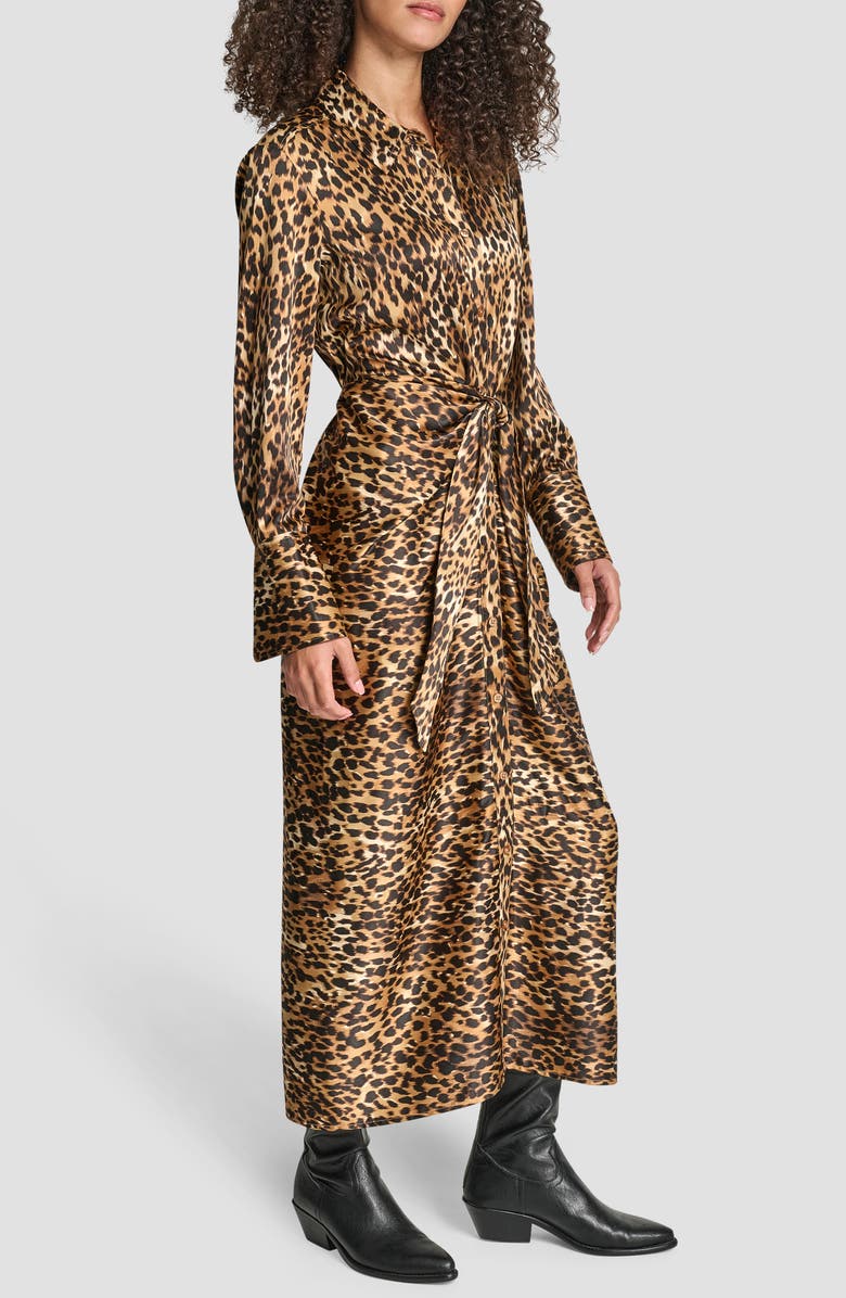 DKNY Jeans Cheetah Print Satin Dress, Alternate, color, Cheetah Blur Whiskey