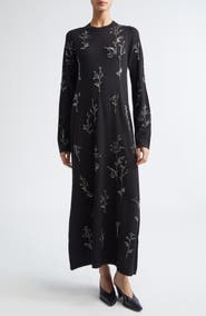 Altuzarra Bozka Beaded Long Sleeve Baby Llama & Mulberry Silk Dress