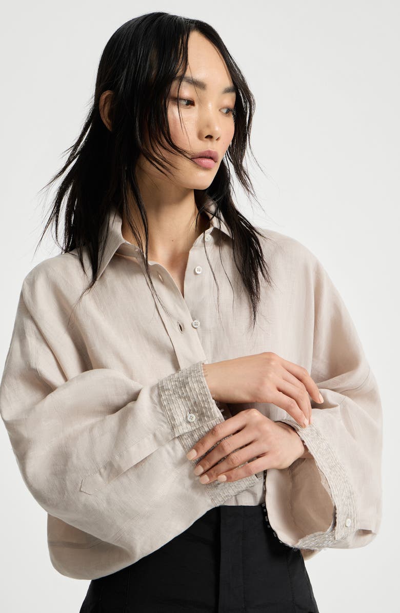 Brunello Cucinelli Dazzling cascade cuffs shirt, Alternate, color, Beige