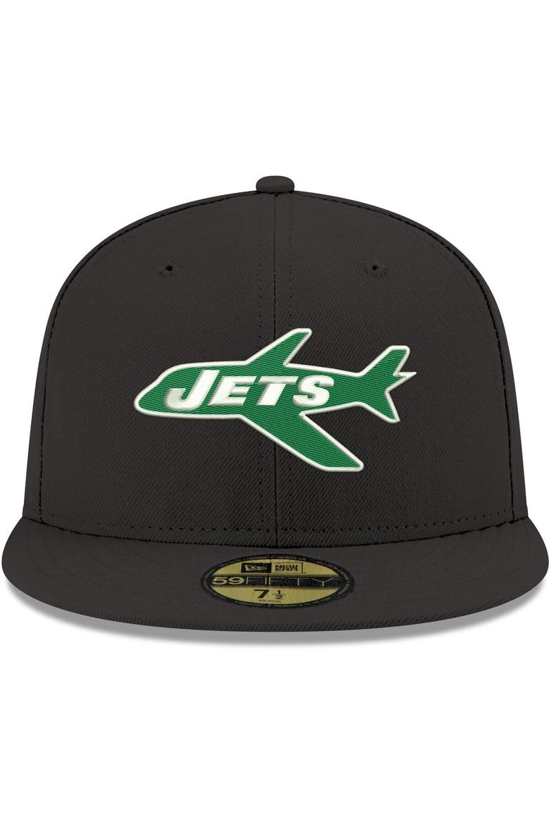 Men's New Era Black New York Jets Omaha Throwback 59FIFTY Fitted Hat, Alternate, color, Black