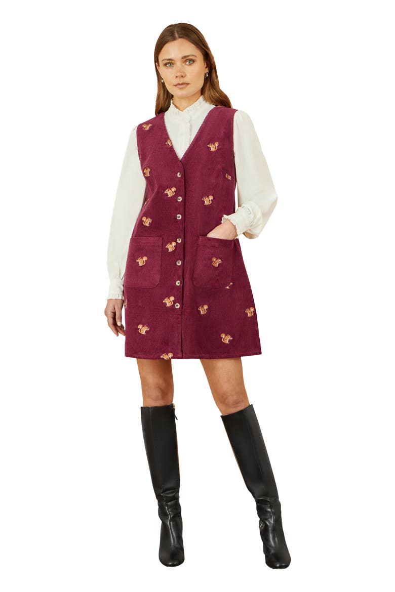 V-Neck Cord Pinafore Dress, Main, color, Burgundy