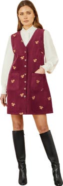 Yumi V-Neck Cord Pinafore Dress