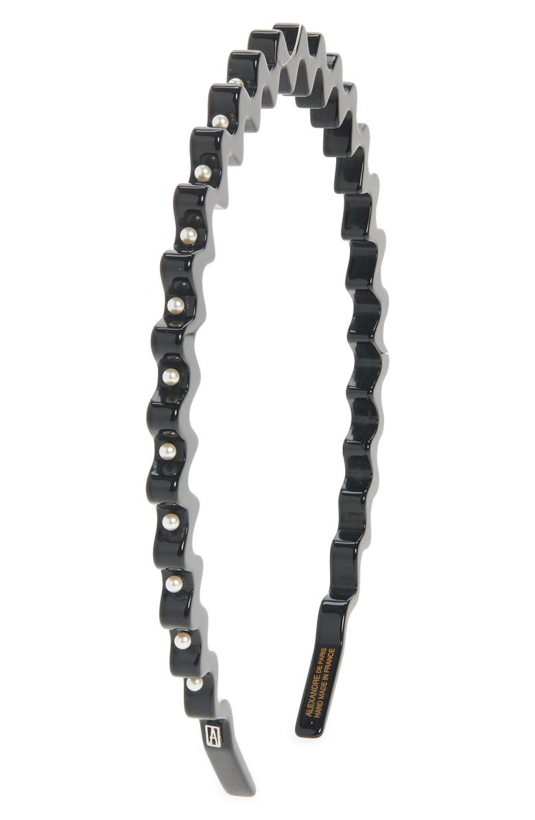Alexandre de Paris Imitation Pearl Headband, Main, color, Black
