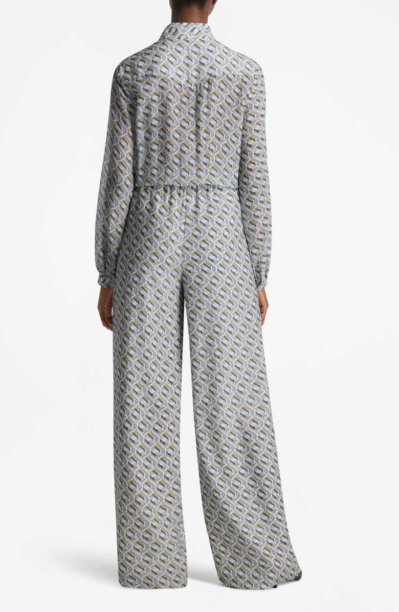St. John Collection Diamond Twist Print Long Sleeve Silk Twill Jumpsuit, Alternate, color, 
