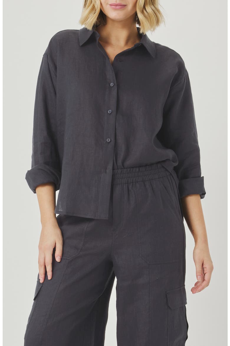 Stella Linen Button-Up Shirt, Main, color, LEAD GREY