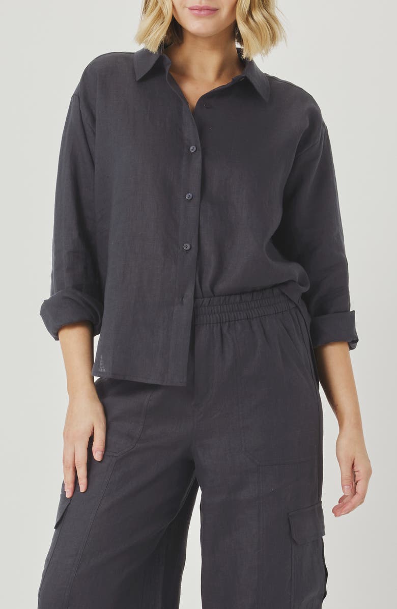 Splendid Stella Linen Button-Up Shirt, Main, color, Lead Grey