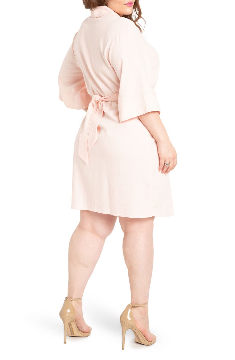 ELOQUII Belted Linen Blend Shirtdress, Alternate, color,