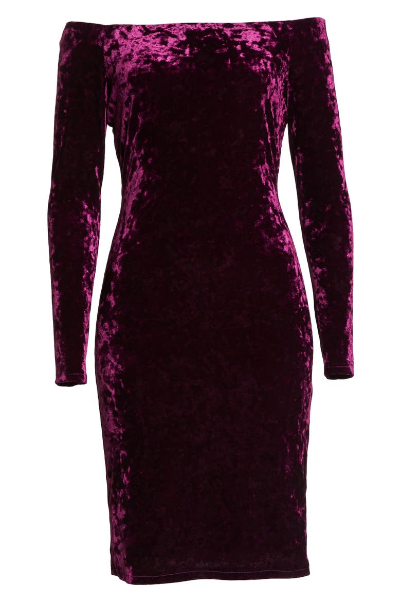 Off the Shoulder Velvet Sheath Dress, Alternate, color, PLUM