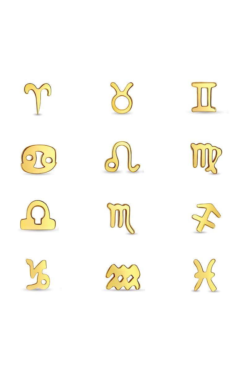 In Season Jewelry 14k Dainty Zodiac Sign Earrings, Alternate, color, Gold Virgo