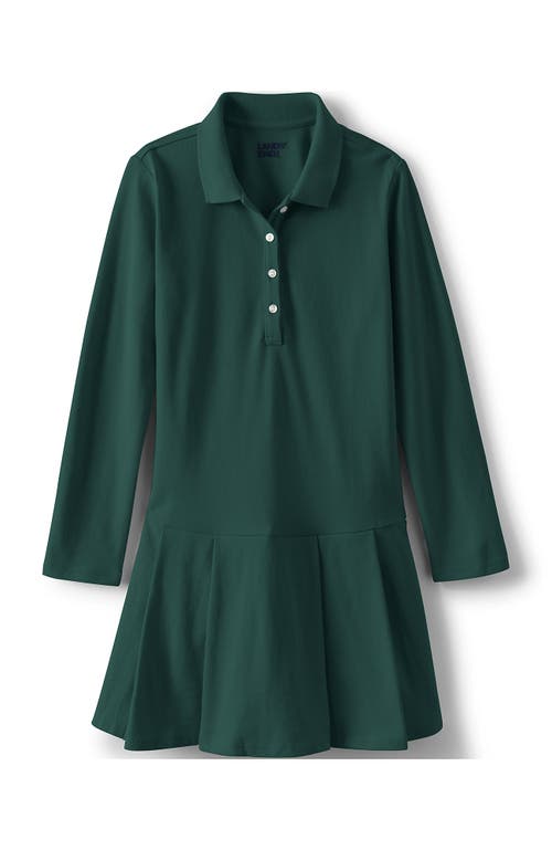 LANDS' END LANDS' END GIRLS LONG SLEEVE MESH PLEATED POLO DRESS