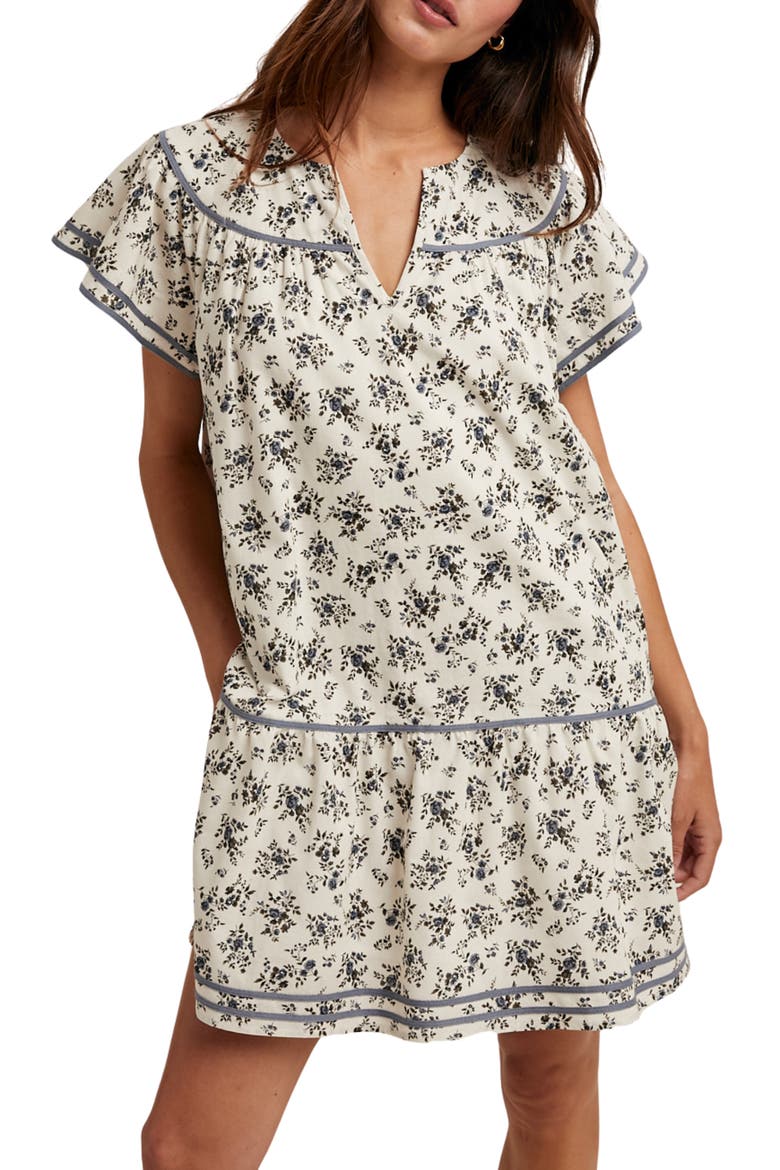 Flutter Sleeve Minidress, Alternate, color, CREAM/ BLUE