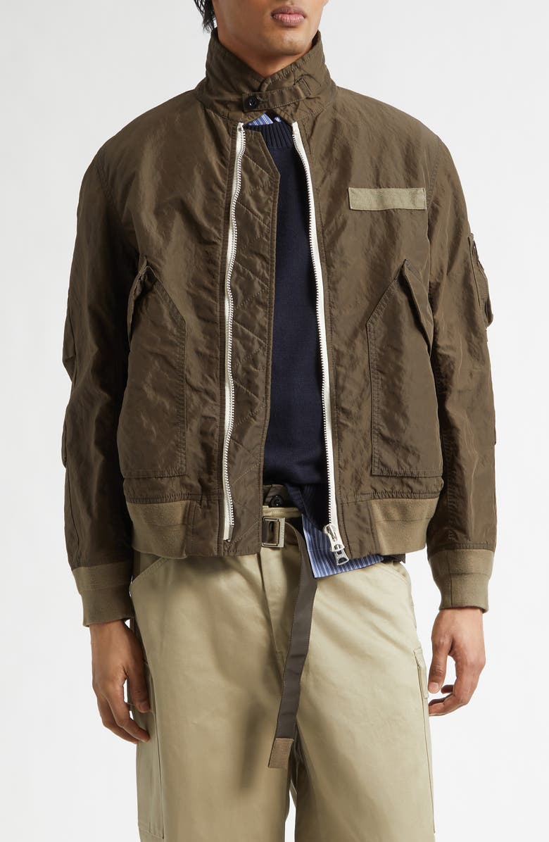 Sacai Treated Nylon Twill Jacket, Main, color, Dark Khaki