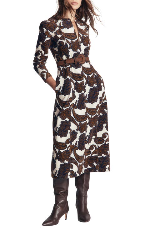 Una Paisley Corduroy Midi Dress