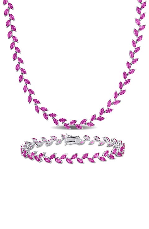 Lab Grown Pink Sapphire Bracelet & Necklace Set