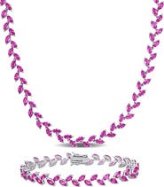 DELMAR Lab Grown Pink Sapphire Bracelet & Necklace Set