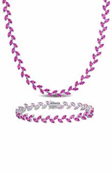 DELMAR Lab Grown Pink Sapphire Bracelet & Necklace Set