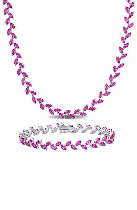DELMAR Lab Grown Pink Sapphire Bracelet & Necklace Set