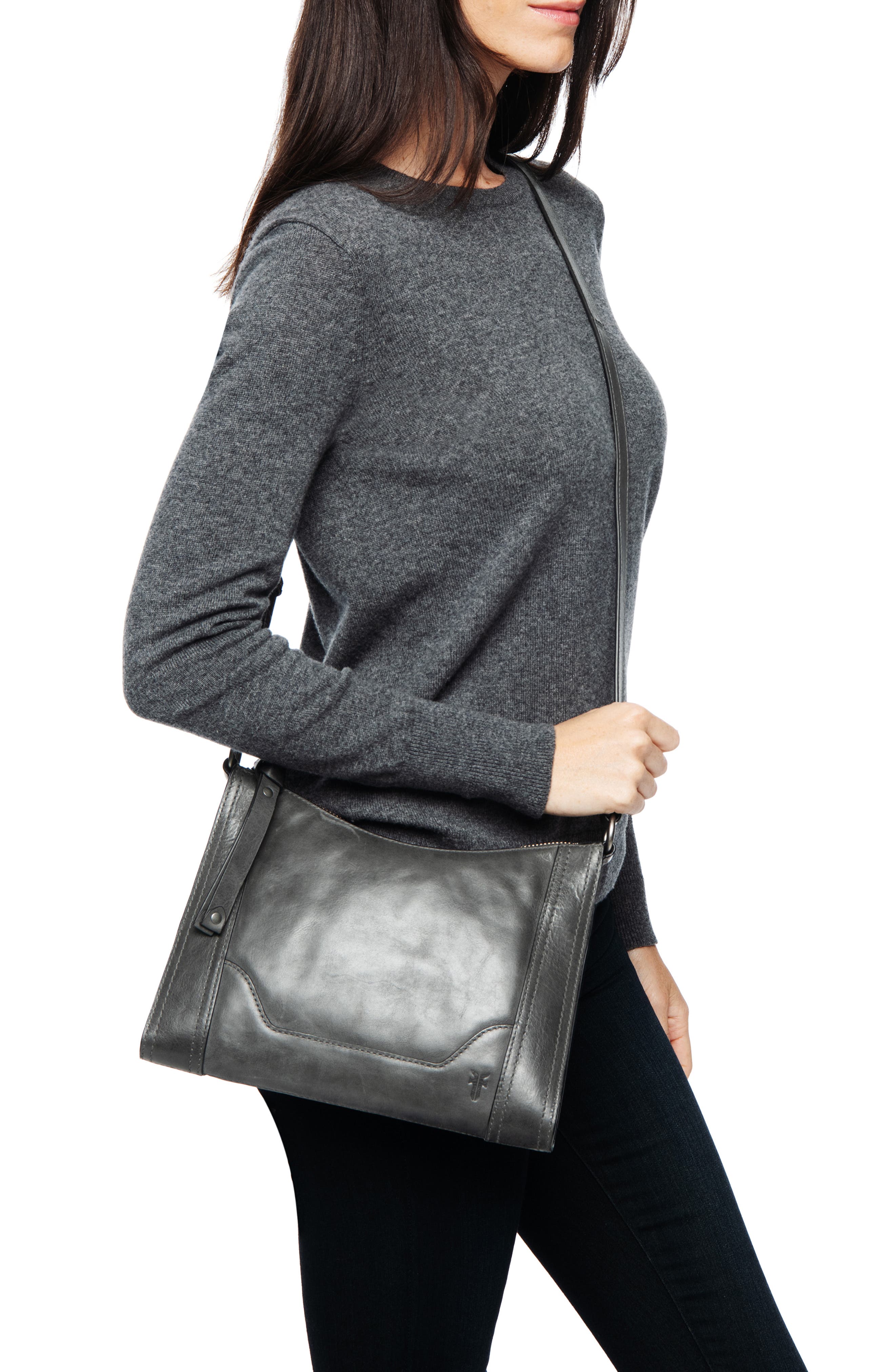 Frye Melissa Leather Crossbody Bag, Alternate, color, Carbon