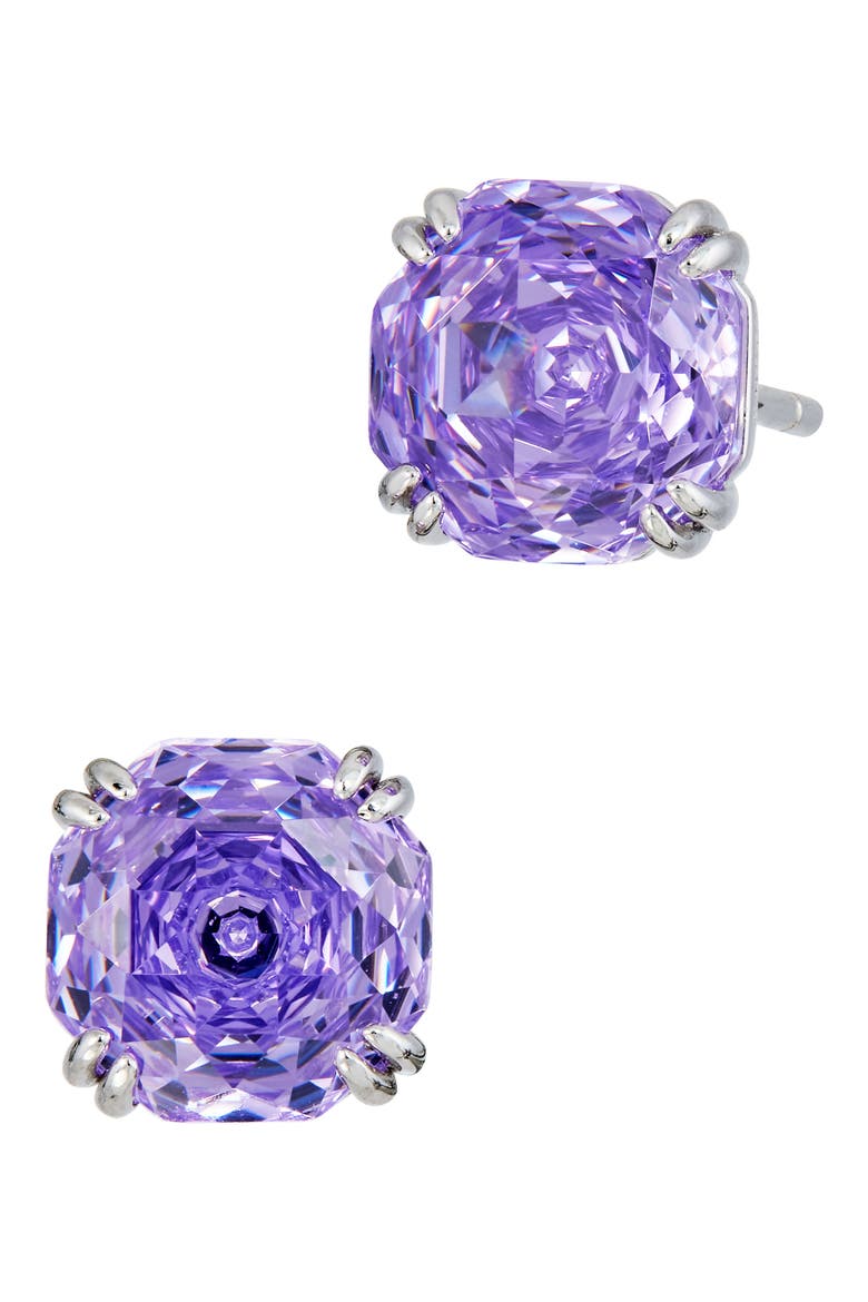 Floral Faceted Octagonal Cubic Zirconia Stud Earrings, Main, color, LAVENDER