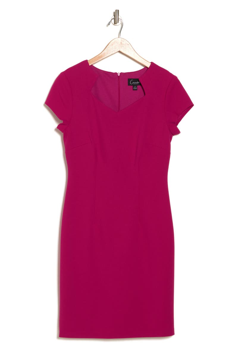 Split Neck Cap Sleeve Sheath Dress, Alternate, color, FUSCHIA