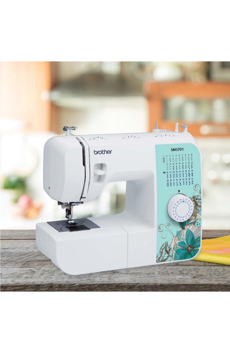 Brother Electric Sewing Machine with 37 Built-In Stitches and Automatic Threading, Alternate, color, White And Blue