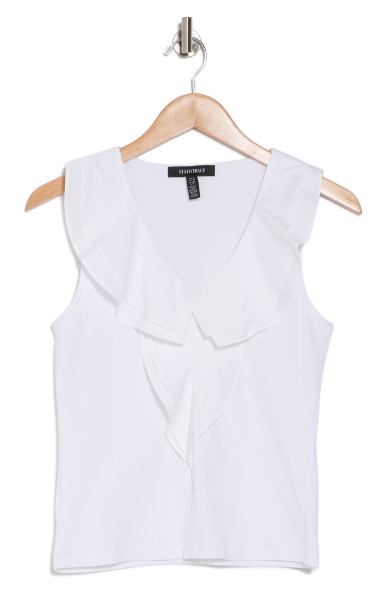 Ellen Tracy Mixed Media Ruffle Tank, Alternate, color, White