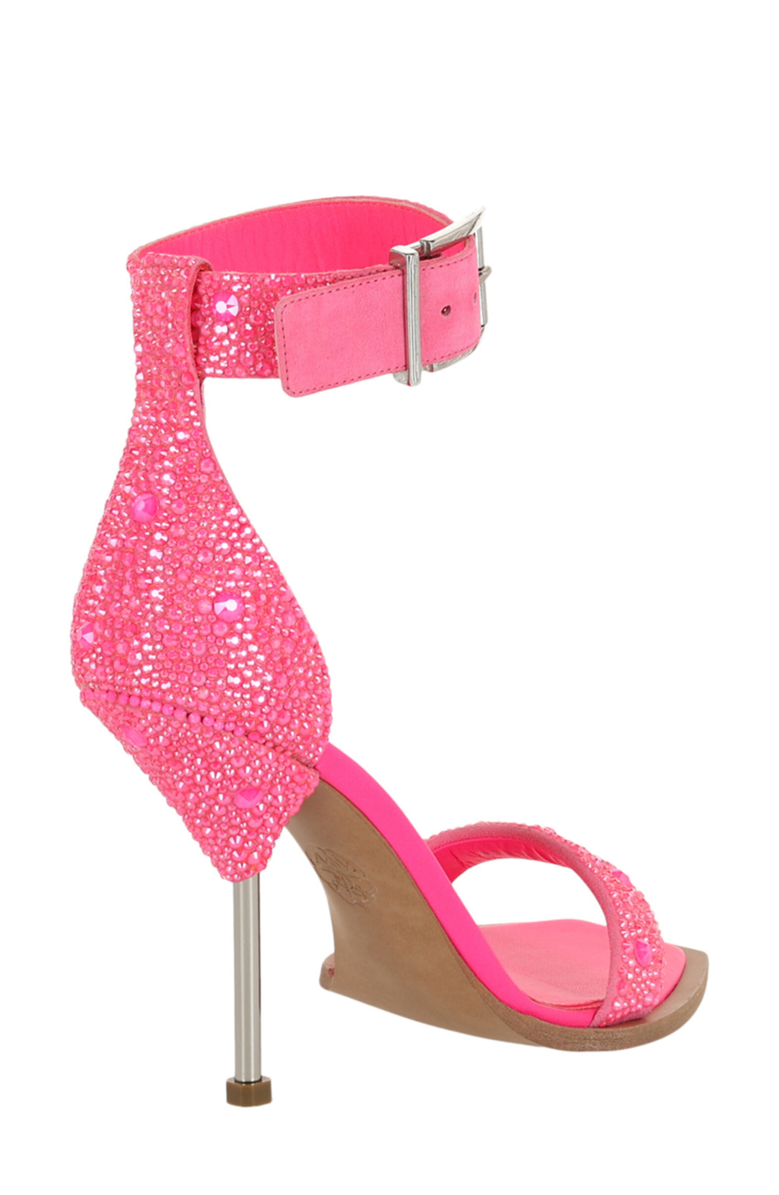 McQueen Crystal Embellished Sandal, Alternate, color, Pink Silver
