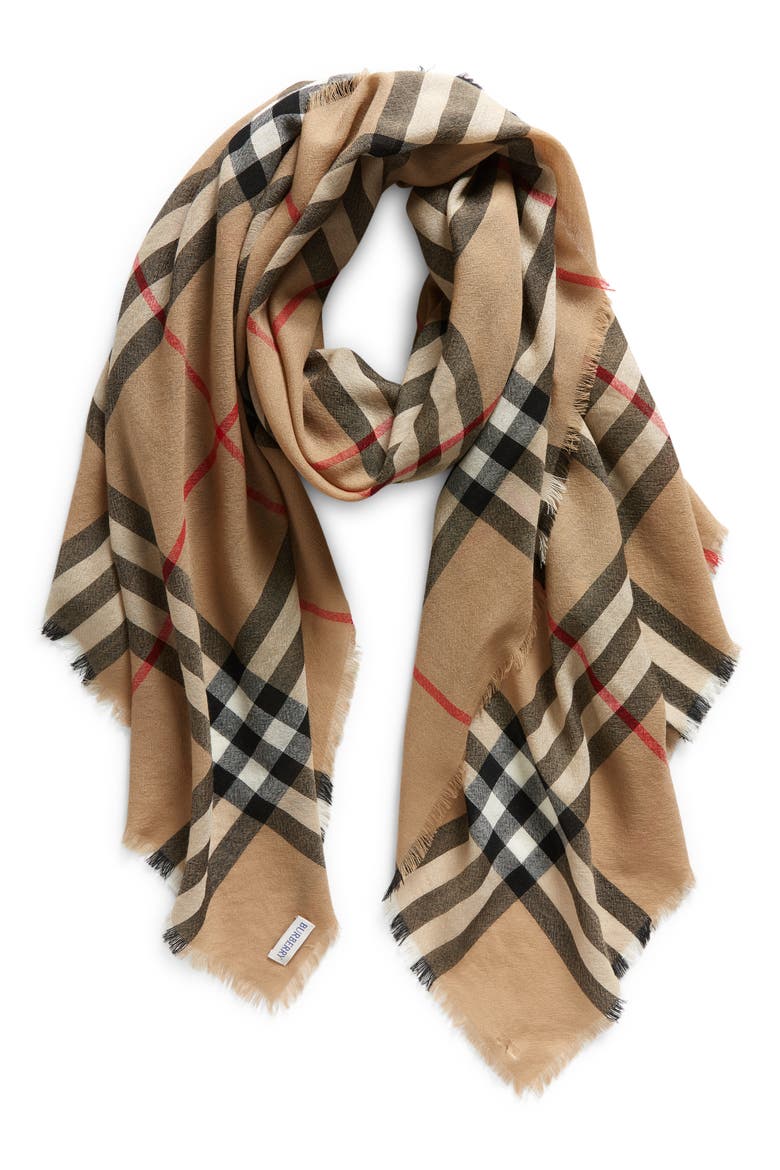 Giant Check Wool Fringe Scarf, Alternate, color, ARCHIVE BEIGE