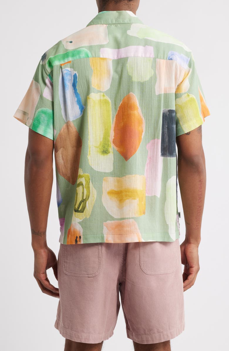 Obey Jems Abstract Print Cotton Seersucker Camp Shirt, Alternate, color, Lily Pad Multi