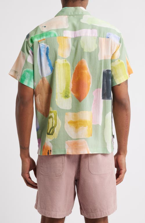 Obey Jems Abstract Print Cotton Seersucker Camp Shirt In Green