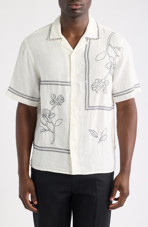 Didcot Grid Flower Linen Camp Shirt
