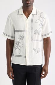 Wax London Didcot Grid Flower Linen Camp Shirt