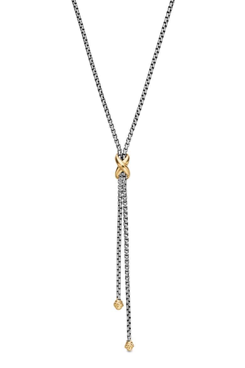 Petite X Lariat 18K Gold Y-Necklace, Main, color, SILVER/ YELLOW GOLD