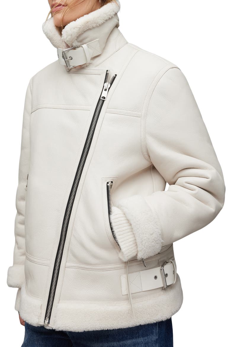 Sola Leather & Genuine Shearling Jacket, Alternate, color, WHITE