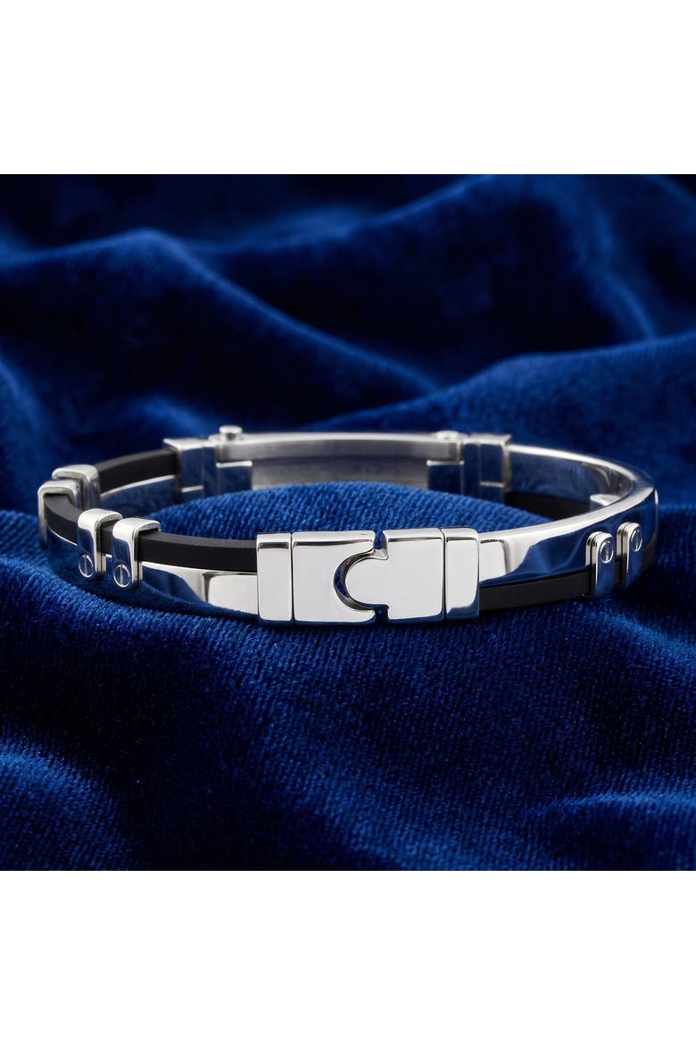 Men's Steel Polished Two Tone Black Latched 8" 11mm Cuffed Bracelet, Alternate, color, Stainless Steel